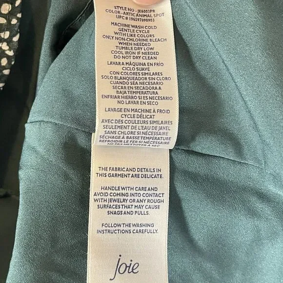 Joie Green Animal Print Short Dress Balloon Sleeve Womens SIZE XL Tunic Ditsy - Picture 10 of 13